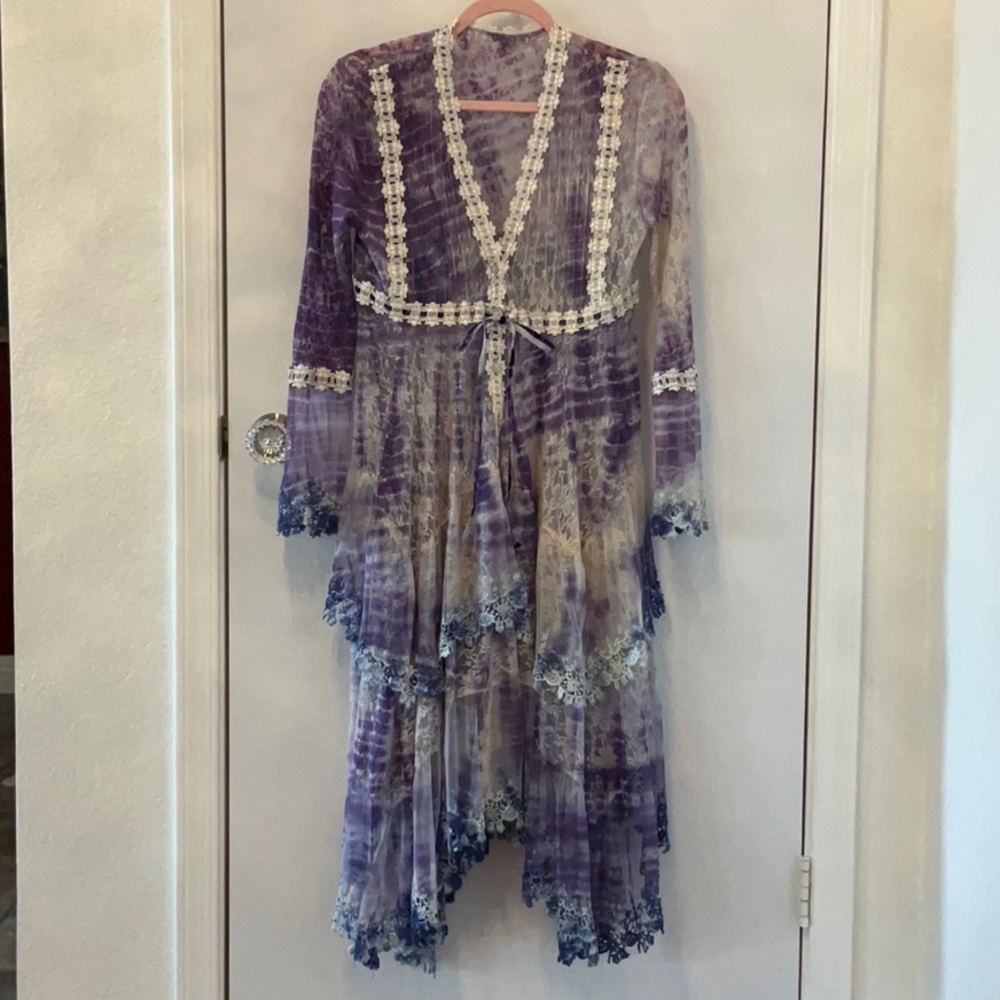 Ladies purple and ivory tye dye lace dress Size Small